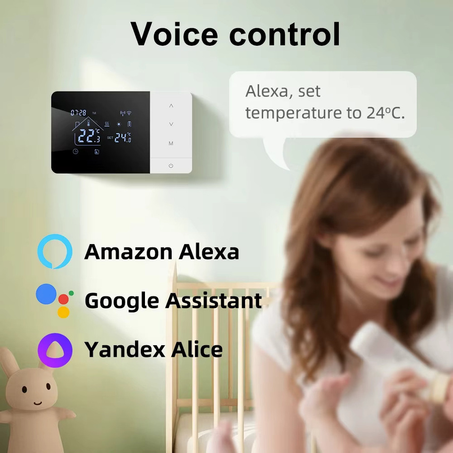 Tuya Smart Heiz- und Kühlthermostat für Gaskessel, batteriebetriebener Temperaturregler mit App-Steuerung und Alexa-Integration, Schwarz - Bild 2