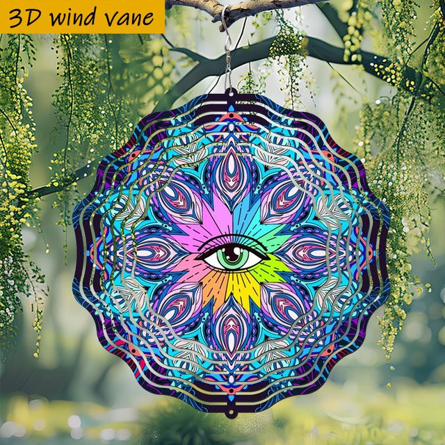 CIFBUY Mandala Metall-Gartendekoration mit rotierendem Design in Weiß und Multicolour, runde Hänge-Gartendekoration für Terrasse und Garten, B/T/H: 25,4 x 25,4 x 0,25 cm - Bild 1