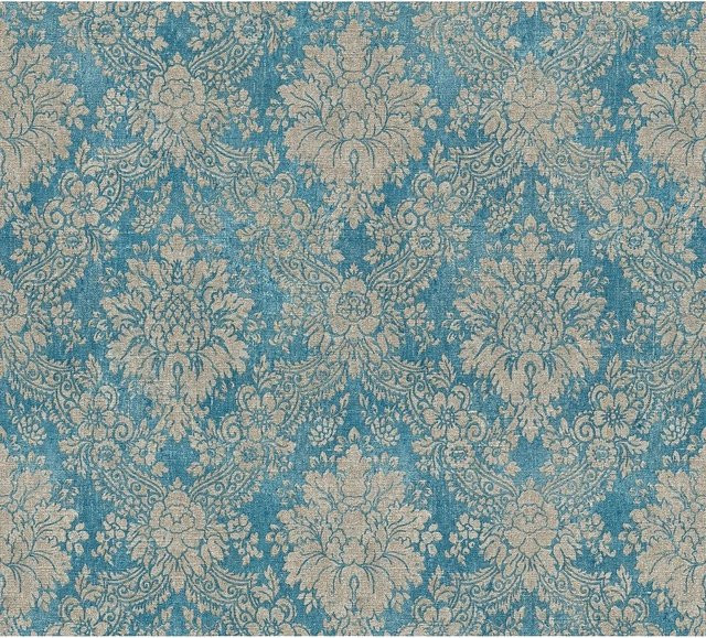 Profhome Barock Tapete Shabby Chic in Türkis und Grau, florales Design, matt, Vlies, Breite: 0,53 m, Länge: 10,05 m - Bild 1
