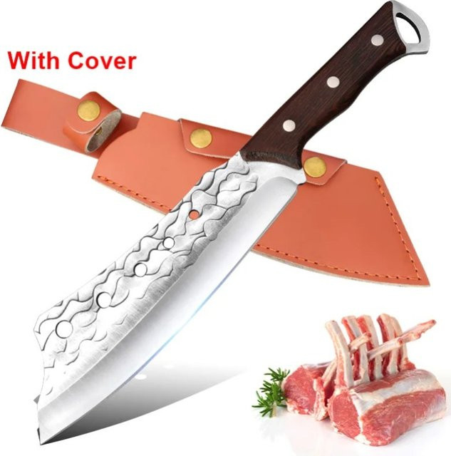 InLeung Schmiedemesser mit Holzgriff und Schutzhülle, silbernes Fleischhackmesser und Cleaver für Fleisch und Gemüse - Bild 1