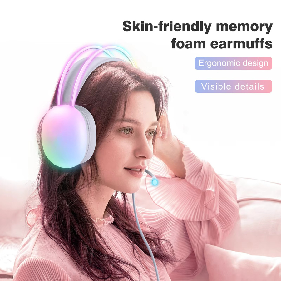 ONIKUMA Gaming Headset mit RGB-Beleuchtung und intelligenter Geräuschunterdrückung, weiß, 3,5 mm Klinke - Bild 2