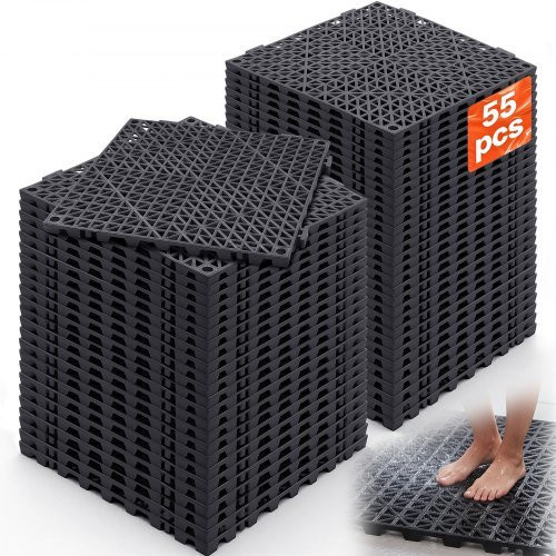 VEVOR Drainage-Bodenfliesen aus PVC, 55 Stück, Schwarz, B/T: 30 x 30 cm - Bild 1