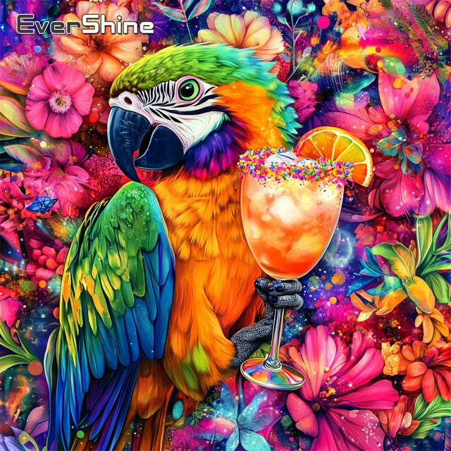 Evershine 5D Diamant-Malerei Papagei und Blumen als Strass-Mosaik in Multicolour zur Heimdekoration - Bild 1