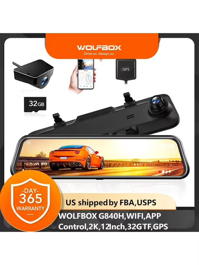 Wolfbox G840H Dashcam mit 12 Zoll Display, Front- und Rückkamera, 2K Auflösung, WDR und Super Nachtsicht, Schwarz - Bild 6