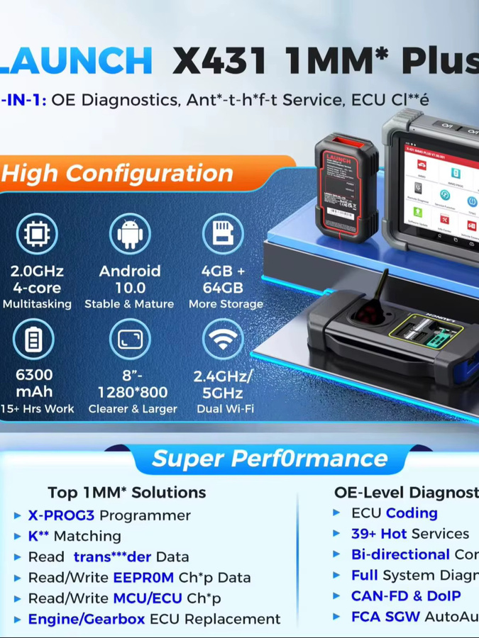 Launch X431 IMMO Plus Schlüsselanhänger-Programmiergerät mit X431 PROG3 in Schwarz für bidirektionale ECU-Codierung und Systemdiagnosen - Bild 6