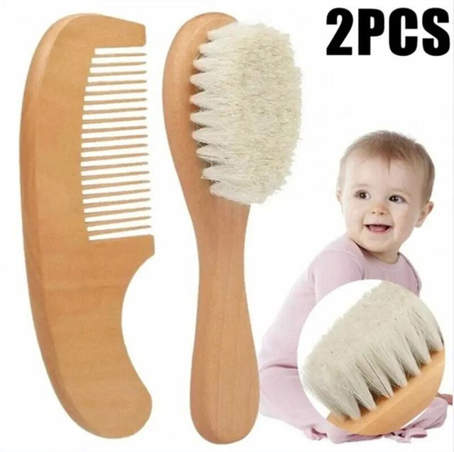 Baby Kamm Set, 2 Stück, Buche und Wolle, für Neugeborene - Bild 1