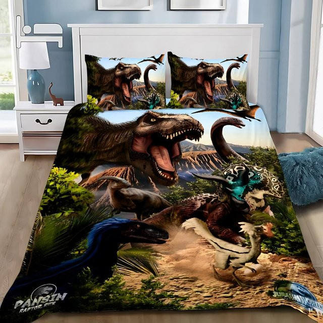 Gu Tao Dinosaurier Bettwäsche Set mit Dinosaurier Park Motiv, Mehrfarbig, B/H: 140 x 210 cm - Bild 1