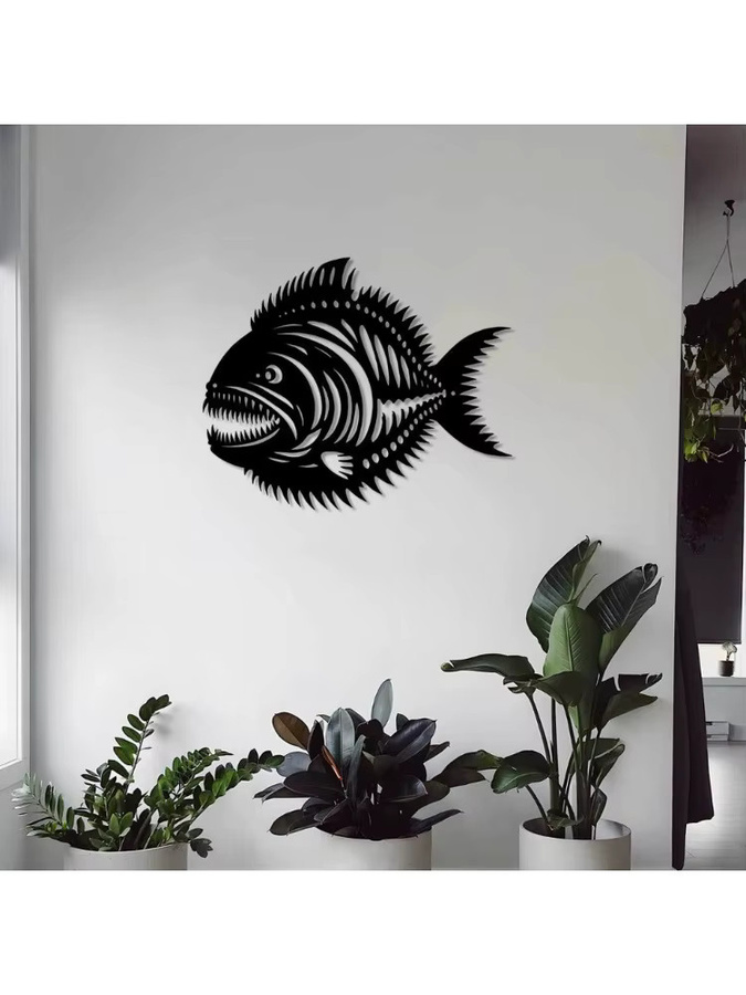 CIFBUY Metall-Piranha-Fisch Wandkunst Skulptur in Schwarz, Dekoration für Haus, Terrasse und Garten, Höhe: 30,0 cm, Breite: 30,0 cm - Bild 5