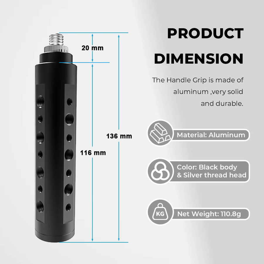 CAMVATE Handheld Kamera Griff Stabilisator mit 3/8 Zoll Gewinde Kopf in Schwarz für Digital Kameras und Camcorder - Bild 2