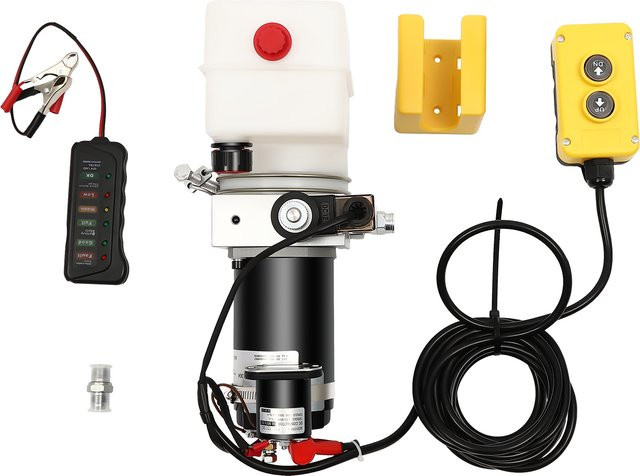 TOOL1SHOoo 12V DC Einfachwirkendes Hydraulikaggregat 800W mit 1,5L transparentem Öltank, Fernbedienung und Druckbegrenzungsventil für Kippanhänger-Heckklappen, Gelb - Bild 1