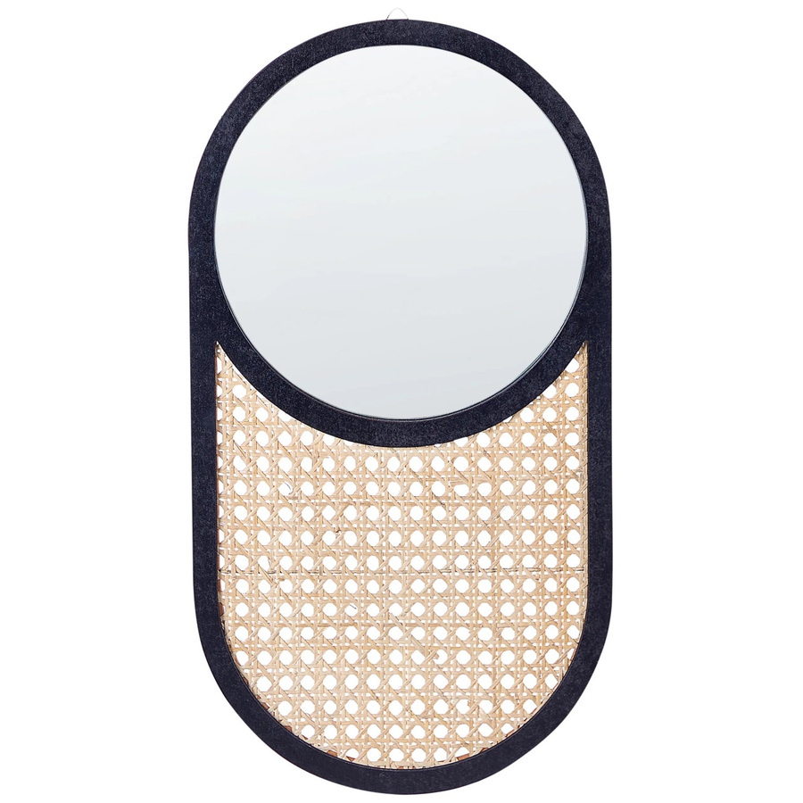 Beliani Wandspiegel BALEAL in Boho-Design aus Rattan und Glas, Oval, Beige-Schwarz, B/T/H: 30 x 56 x 2 cm - Bild 2