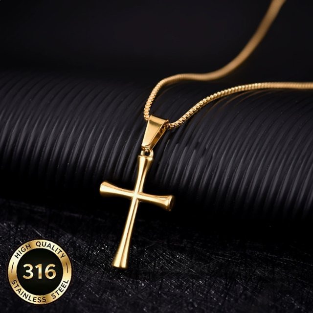 LUXUKISSKIDS Kreuz-Anhänger Edelstahl, Gold, Unisex - Bild 1