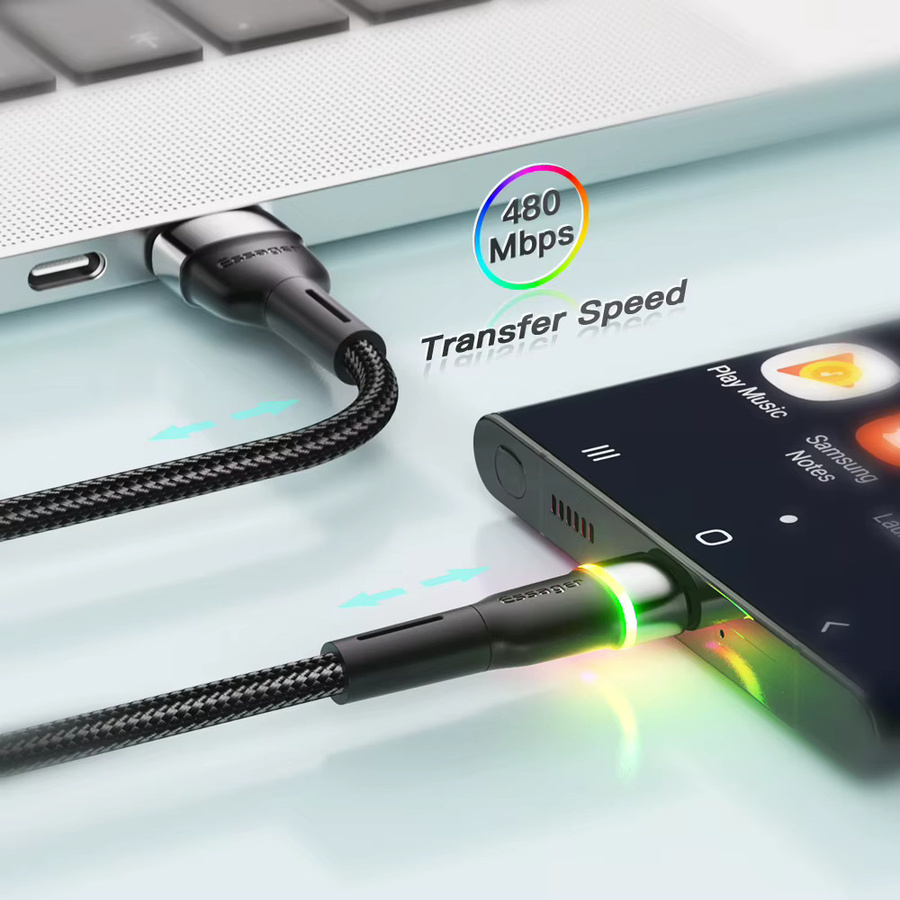 Essager USB C Kabel mit LED für schnelles Laden 3A, Typ C Datenkabel in Schwarz - Bild 6