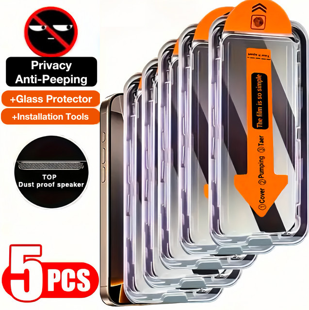 5er-Pack miaotiemo Anti-Spy Panzerglas für Apple iPhone 17 16 15 14 13 12 11 Pro Max Mini XS XR, transparent - Bild 1