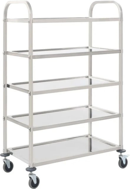 DELUKE Servierwagen KENNI aus Edelstahl mit 5 Etagen und Rollen, Farbe Silber, B/T/H: 107 x 55 x 147 cm - Bild 1