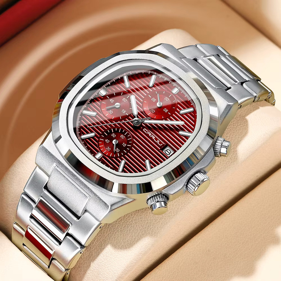 CRRJU Chronograph Armbanduhr, Quarz, Edelstahl, Silber, Herren - Bild 2