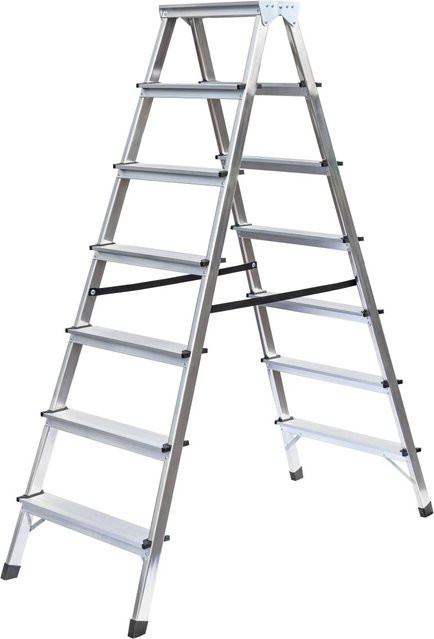 PROREGAL Haushaltsleiter beidseitig begehbar mit 2 x 7 Stufen in Silber - Bild 1