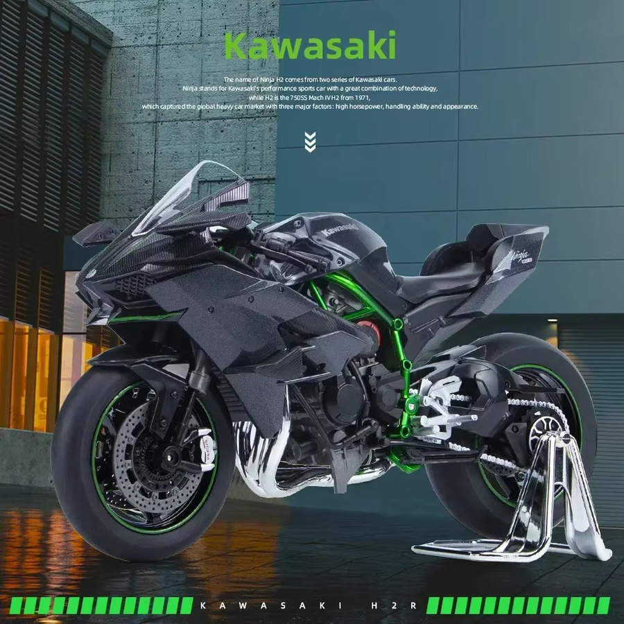 MAKEDA Kawasaki H2R Ninja Motorrad Modell, 1:9, mit Licht und Sound, Metall - Bild 3