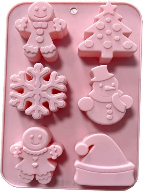 TOMTOP JMS Silikon Muffinform Weihnachten Serie mit 6 Löchern in Braun und Pink für Schneemann, Socken, Schneeflocke und Santa Claus - Bild 1