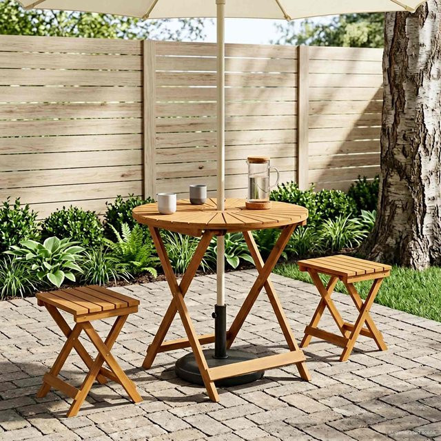 Klappbarer Gartentisch Yiwydaa aus massivem Akazienholz in Braun, Durchmesser: 70 cm, Höhe: 75 cm - Bild 1