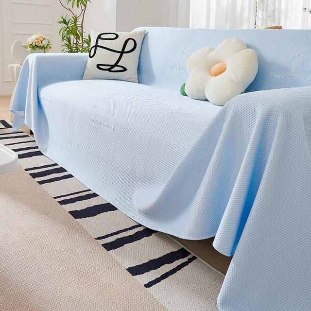 Sommer Kühl Sofa Überwurf in Blau, rutschfest und schlicht, B/B: 180 x 130 cm - Bild 1