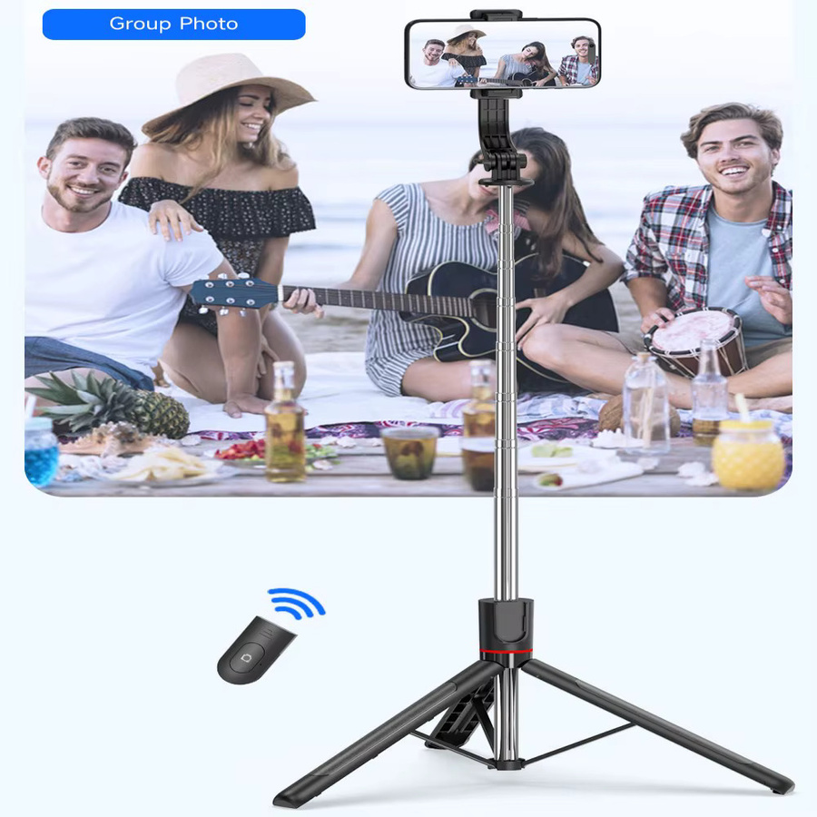 FANGTUOSI Selfie-Stick-Stativ mit Bluetooth-Fernbedienung, 6-teilige ausziehbare Stange, 360 Grad drehbar, mit optionaler Beleuchtung für Handy-Vlogs, Schwarz - Bild 4