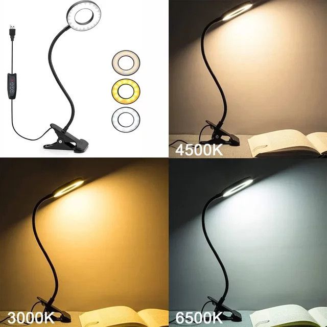 GGBEE LED Schreibtischlampe mit 48 LEDs, USB Clip-Leuchte mit 360 Grad Schwanenhals und einstellbarer Helligkeit für Augenschutz - Bild 1