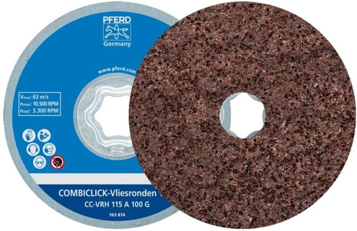 PFERD TOOLS COMBICLICK Vliesronde CC Ø 115 mm A100G für Feinschliff und Finish mit Winkelschleifer, Braun - Bild 2