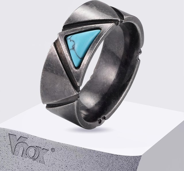 Vnox Herrenring Edelstahl, Vintage, Türkis, Silber - Bild 1