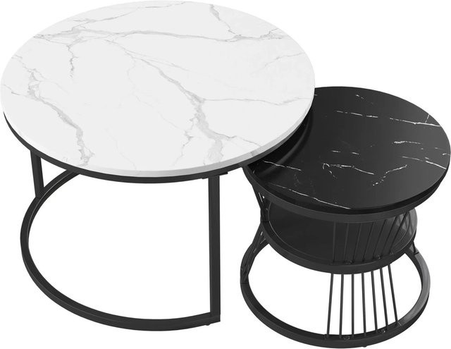 PXloue Couchtisch 2er Set Rund, moderner Satztisch aus Metall für dein Wohnzimmer, Schwarz oder Weiß - Bild 1
