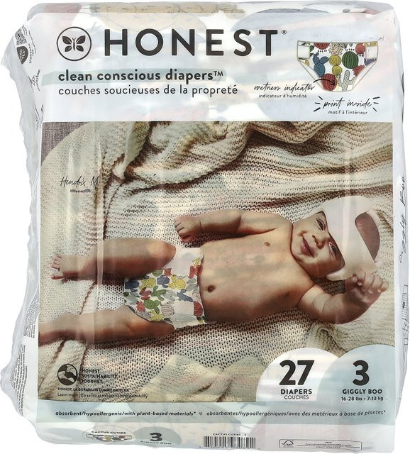 Honest Windeln Größe 3 mit Kaktusmuster, 27 Stück, duftfrei und aus Baumwolle - Bild 1
