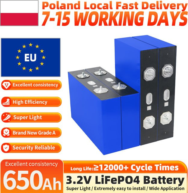 Fullfutura LiFePO4 Batterie 3,2V 650Ah mit Klasse A Lithium-Eisenphosphat-Zellen und integriertem Explosionsschutz in Blau für DIY-Montage in 12V/24V/48V/96V Systemen für Camping, Outdoor und Marine-Motoren - Bild 1