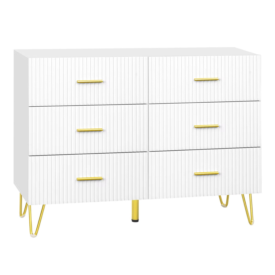WOLTU Sideboard Kommode Weiß mit goldenen Füßen und 6 Schubladen, B/H/T: 100 x 75 x 40 cm - Bild 2