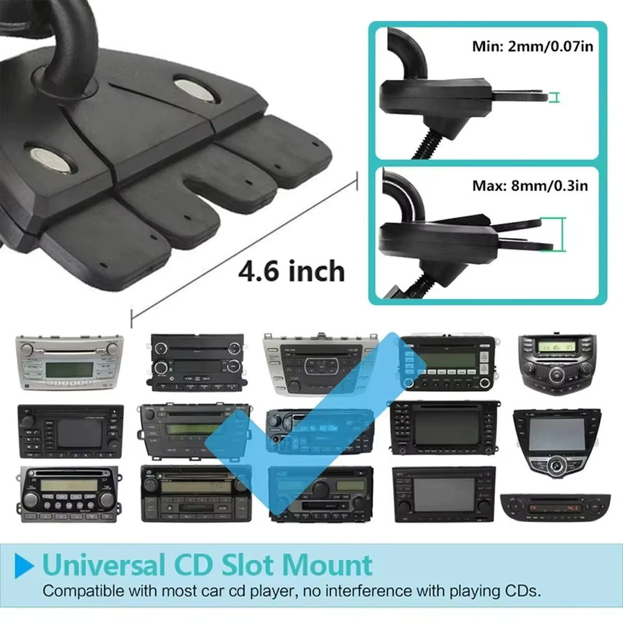 VIKEFON Universal Handyhalterung für das Auto mit 360 Grad Rotation für CD-Slot, Schwarz - Bild 4