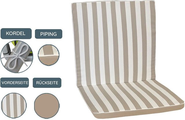GARDEN DREAM Gartenauflage für Niedriglehner aus Polyester, wetterfest, Beige/Braun, rechteckig - Bild 1