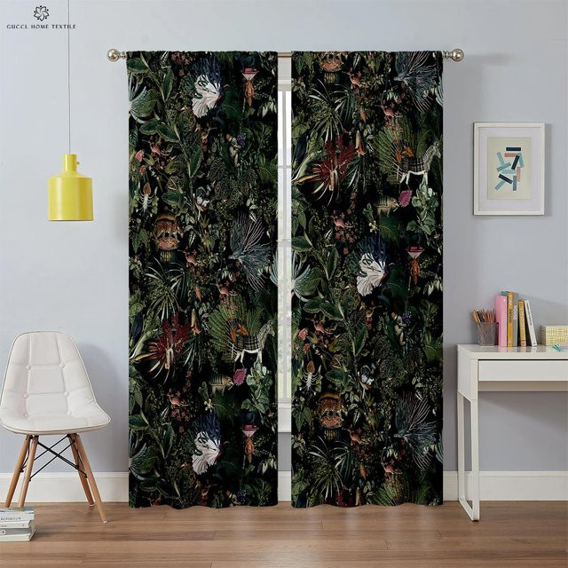 Yiran Furniture Vorhänge mit tropischem Pflanzenmuster in Multicolour, 2er-Set, halbtransparent, B: 50 cm, H: 130 cm - Bild 1