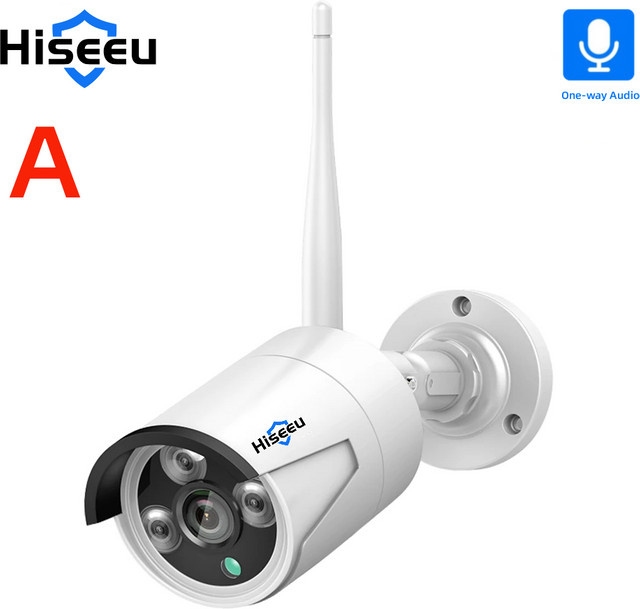 Hiseeu Wireless IP Kamera mit 3,6mm Objektiv, wasserdichte WiFi Sicherheitskamera in Weiß für IP Pro App Ansicht - Bild 1