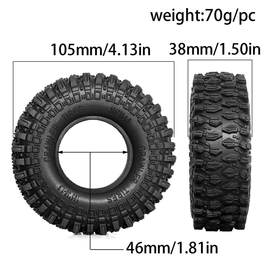 RS 1,9 Raupenreifen AT-Reifen, 4-teiliges Set, Schwarz - Bild 2