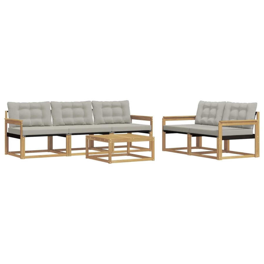 vidaXL Outdoor-Sofagarnitur aus Akazienholz mit Textilene-Bezug und Polsterkissen, 6-teilig, Weiß und Grau, B/T/H: 79 x 79 x 37 cm - Bild 2