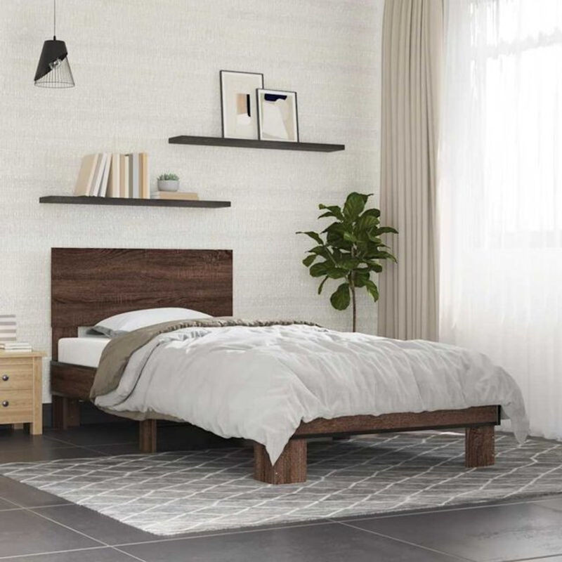 Vidaxl Einzelbett Bettgestell in Braun mit Eichen-Optik aus Holzwerkstoff und Metall, B/T: 90 x 200 cm - Bild 1