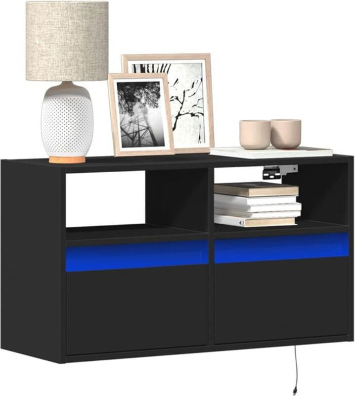 Vidaxl TV-Wandschrank mit LED-Beleuchtung in Schwarz, Modernes Design mit Drehtüren, B/T/H: 80 x 31 x 45 cm - Bild 1