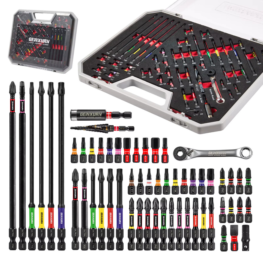 Geinxurn 58-teiliges Werkzeugset mit Schlagschraubendreher-Bits, Mini-Schraubenschlüssel, Stufenbohrmaschine, Steckdosenadapter und Bithalter für Heimwerker - Bild 5