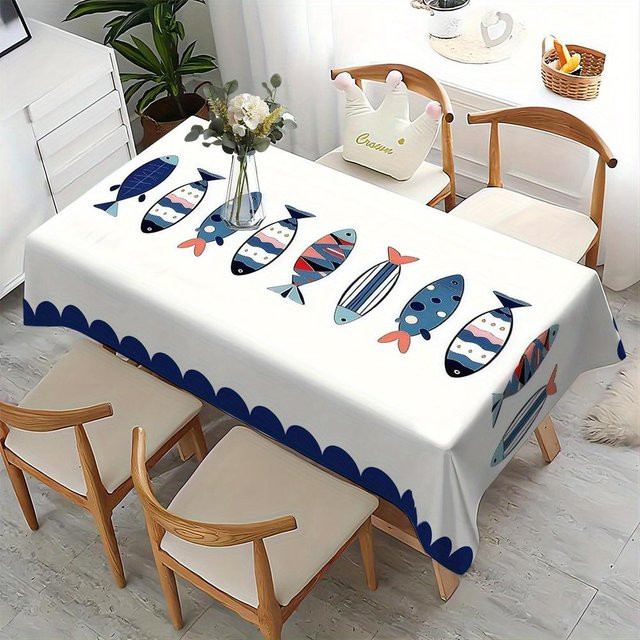 Rechteckige Tischdecke mit Fischmuster von JMG Household Supplies in Weiß, B/B: 140 x 180 cm - Bild 1