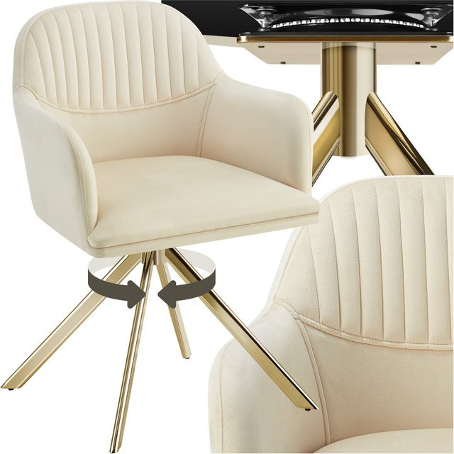 tectake Samt-Drehstuhl Lona gepolstert in Beige Gold mit Stahlbeinen B/T/H: 56 x 59 x 81 cm - Bild 1