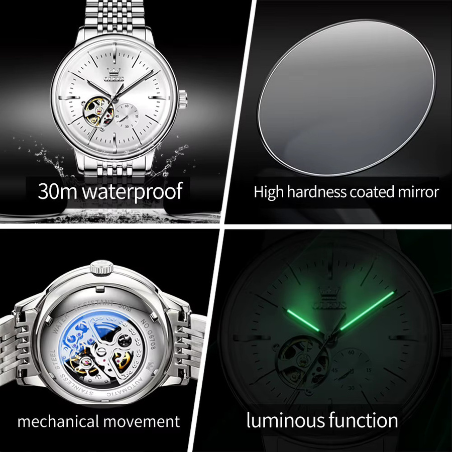 OLEVS Armbanduhr Automatik, Edelstahl, Silber, Herren - Bild 5