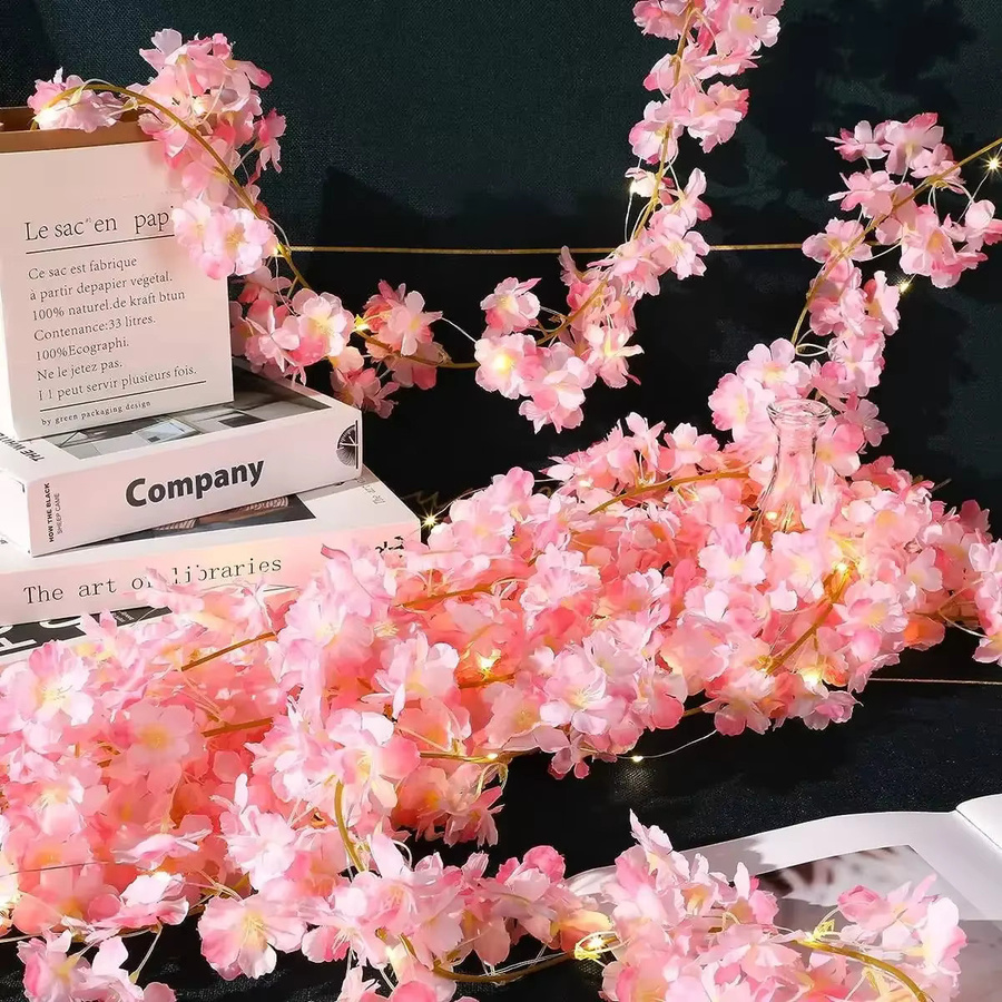 OKAL RED EAST Kirschblüten-Lichterkette in Pink mit warmweißem Licht für Hochzeit und Party-Dekoration - Bild 2