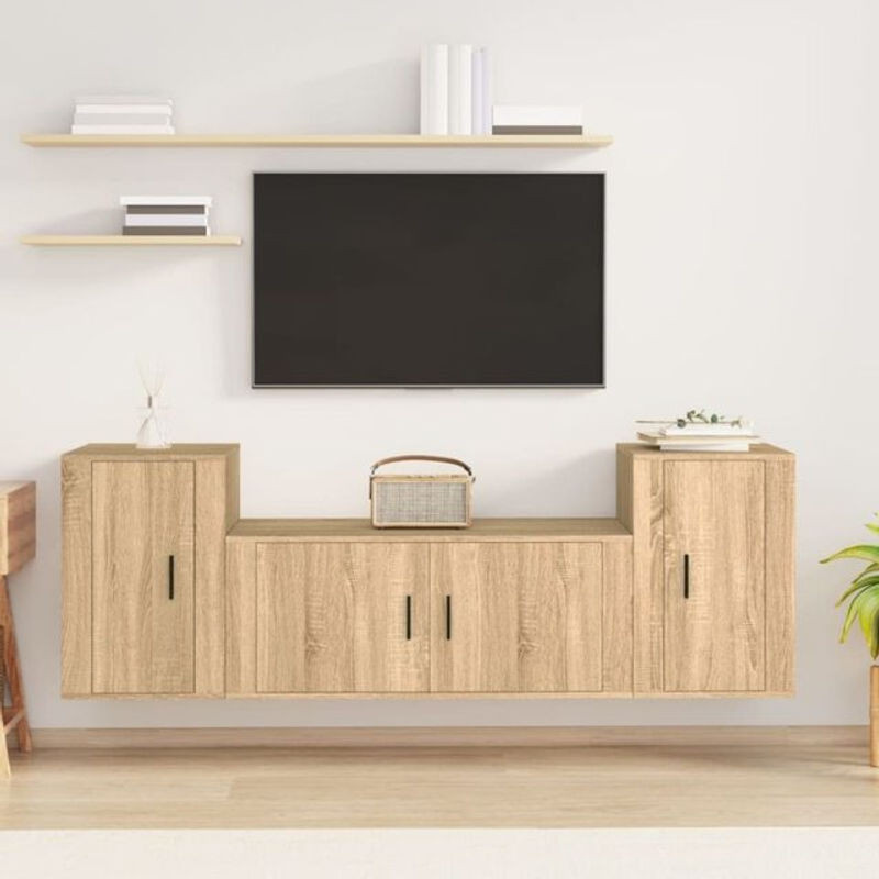 3-teiliges Vidaxl TV-Schrank-Set aus Holzwerkstoff in Sonoma-Eiche Natur und Braun im modernen Design - Bild 1