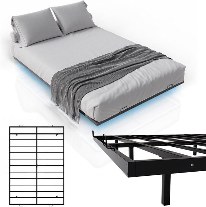 Juskys Metallbett Palamos in Schwarz mit LED-Beleuchtung und Lattenrost, schwebendes Design, B/T/H: 140 x 200 cm - Bild 4