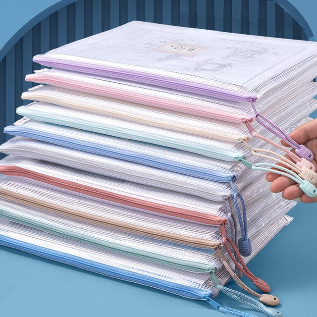Durchsichtige Netztaschen mit Reißverschluss aus Kunststoff für A4 Dokumente und Bürobedarf, transparent - Bild 1