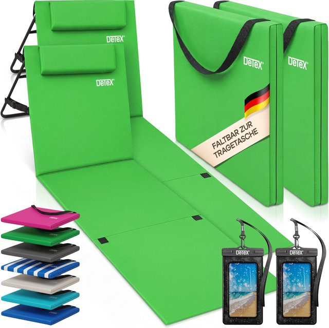 DETEX 2er-Set gepolsterte Strandmatten in Grün mit verstellbarer Kopfstütze, B/T/H: 158 x 56 x 46 cm - Bild 1